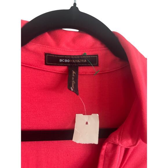 BCBG Max Azria Women's Red Collared Wrap Dress 3/4 Sleeve Stretchy Midi Size 12 - Picture 3 of 11